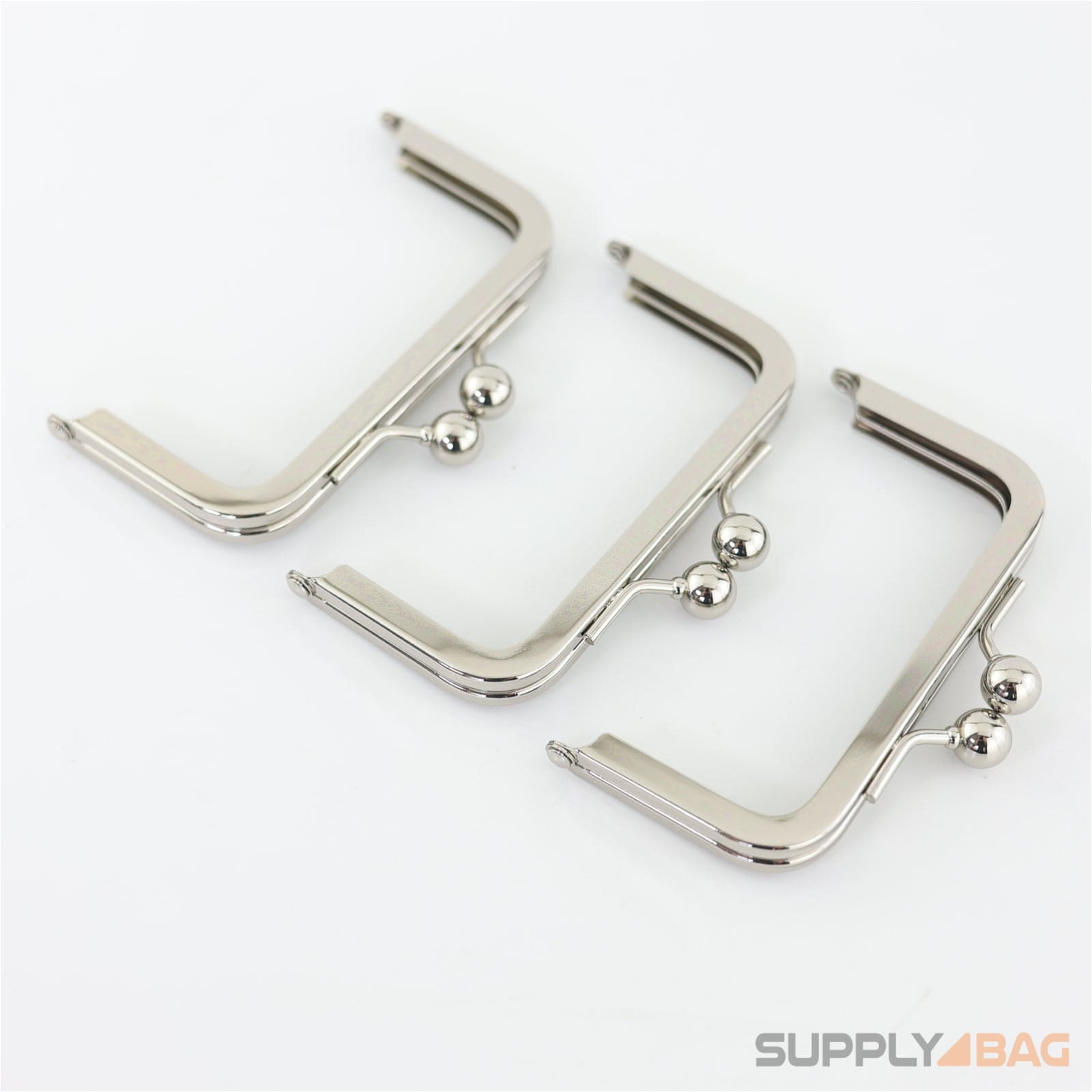 4 x 2 inch - kisslock ball clasp - silver metal purse frame