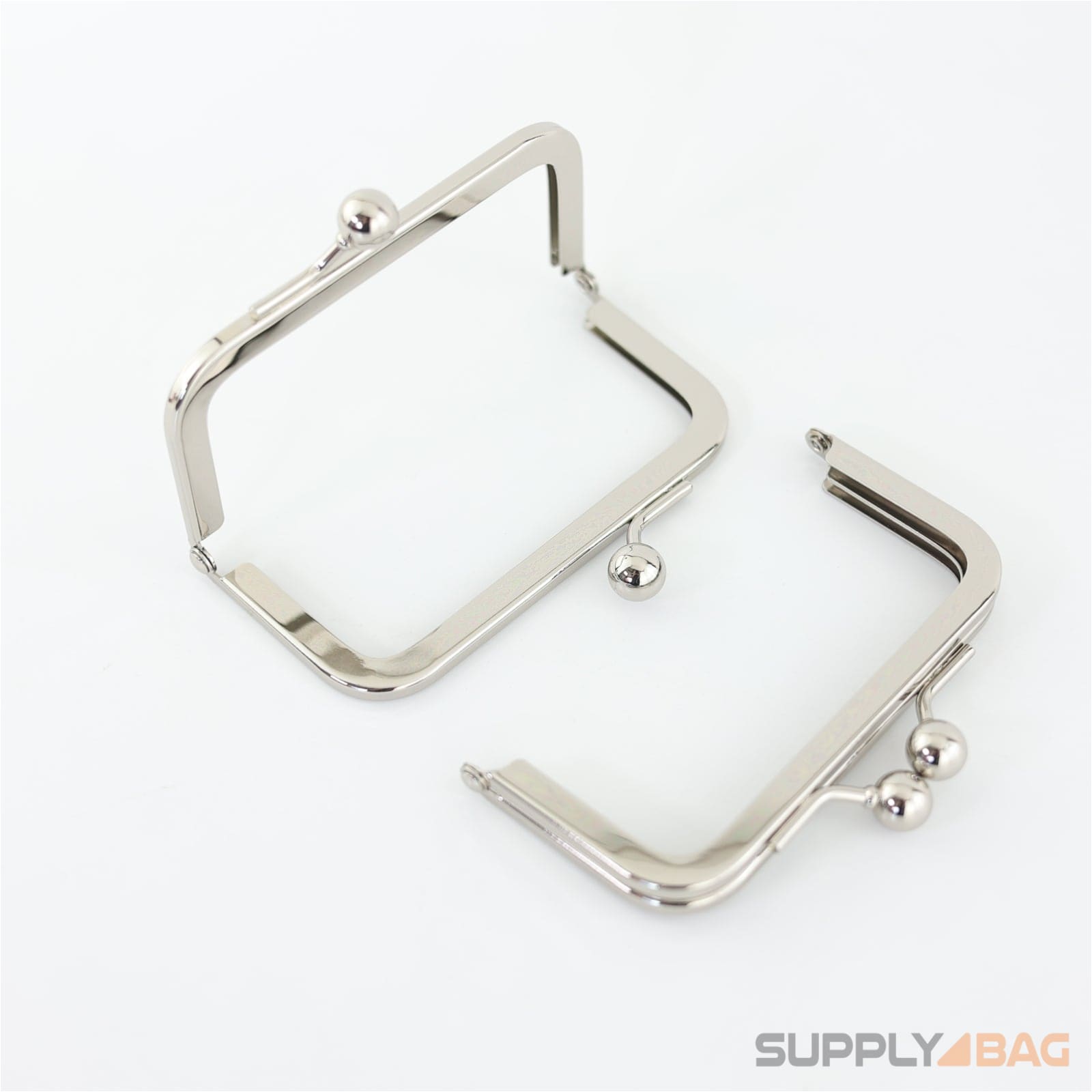 4 x 2 inch - kisslock ball clasp - silver metal purse frame