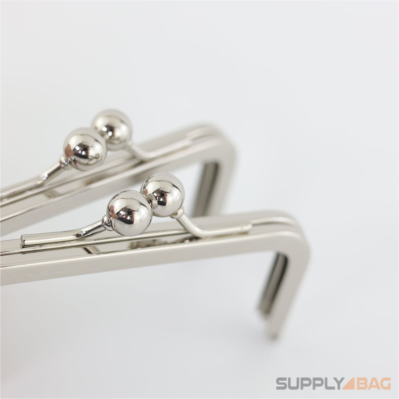 4 x 2 inch - kisslock ball clasp - silver metal purse frame