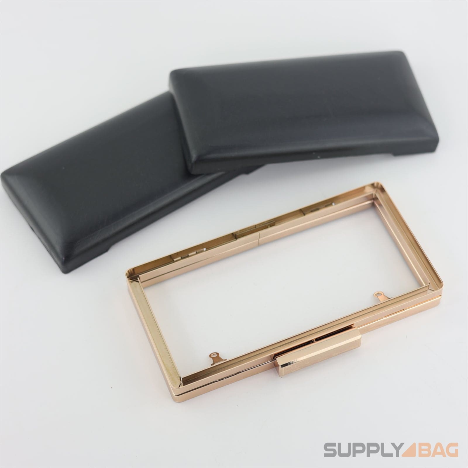 6.5 x 3 1/4 inch - gold rectangle clamshell clutch frame with covers