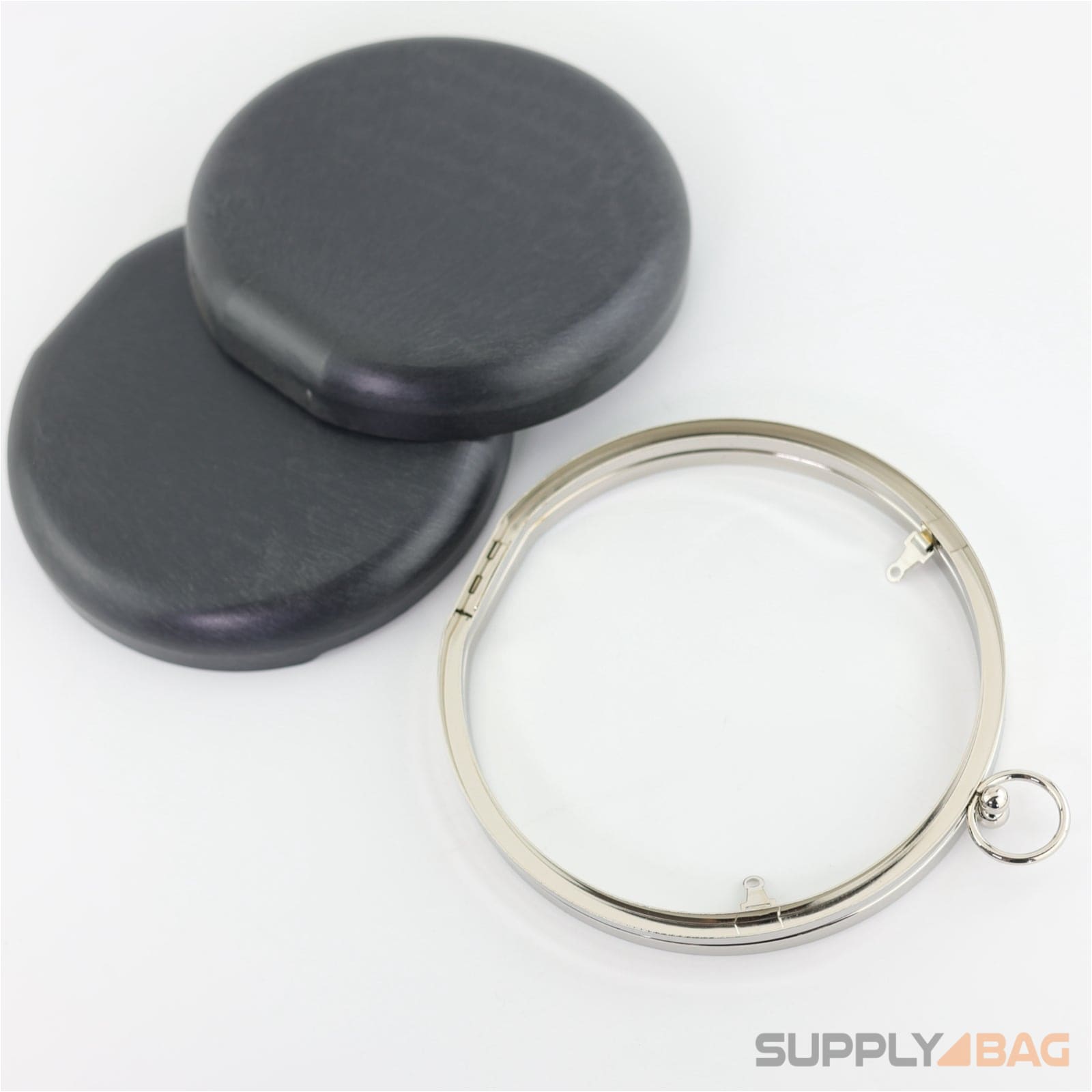 6 inch - silver circle clamshell clutch frame with covers