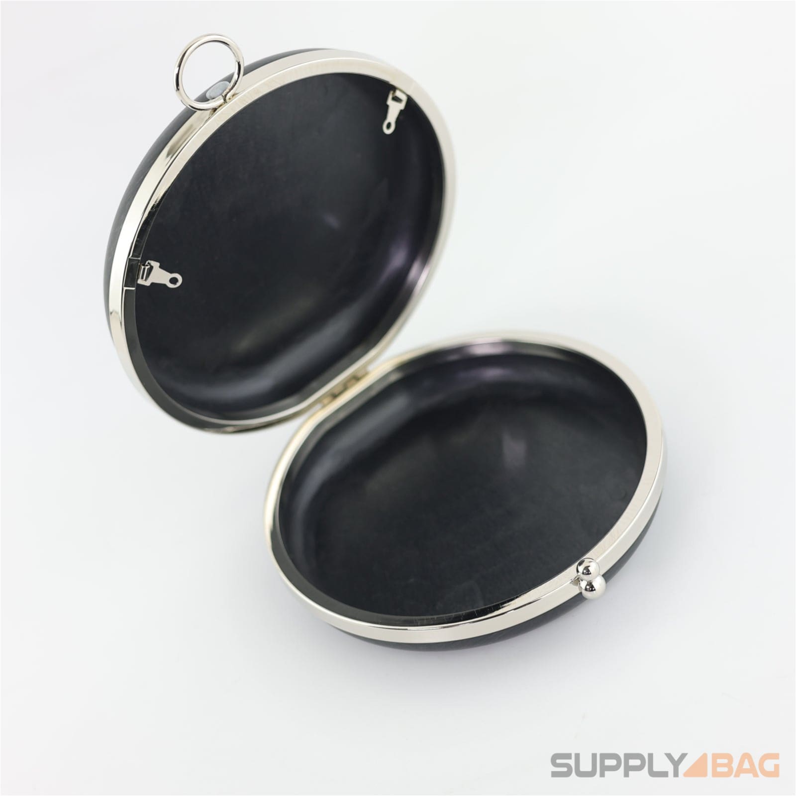 6 inch - silver circle clamshell clutch frame with covers
