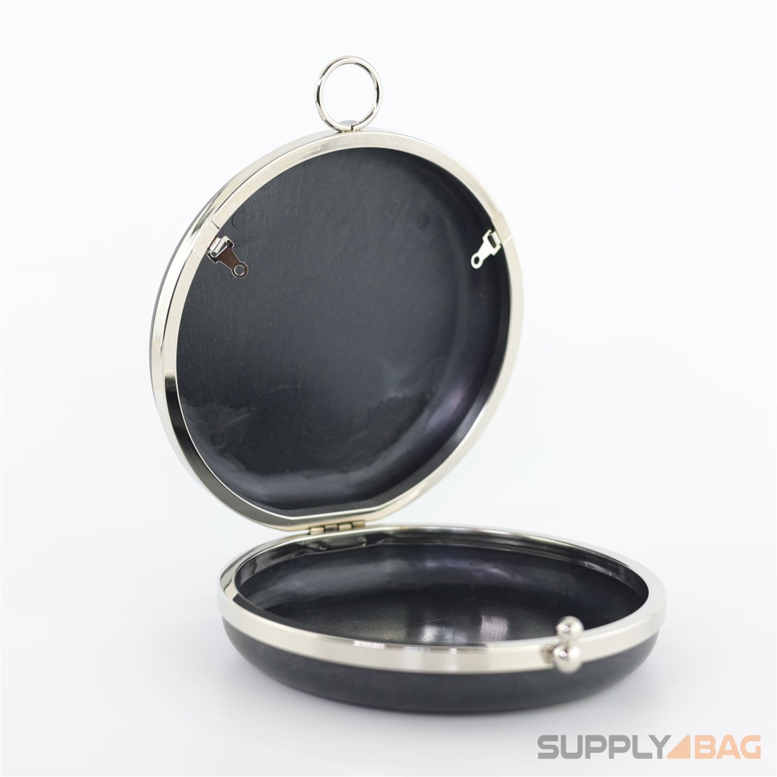 6 inch - silver circle clamshell clutch frame with covers