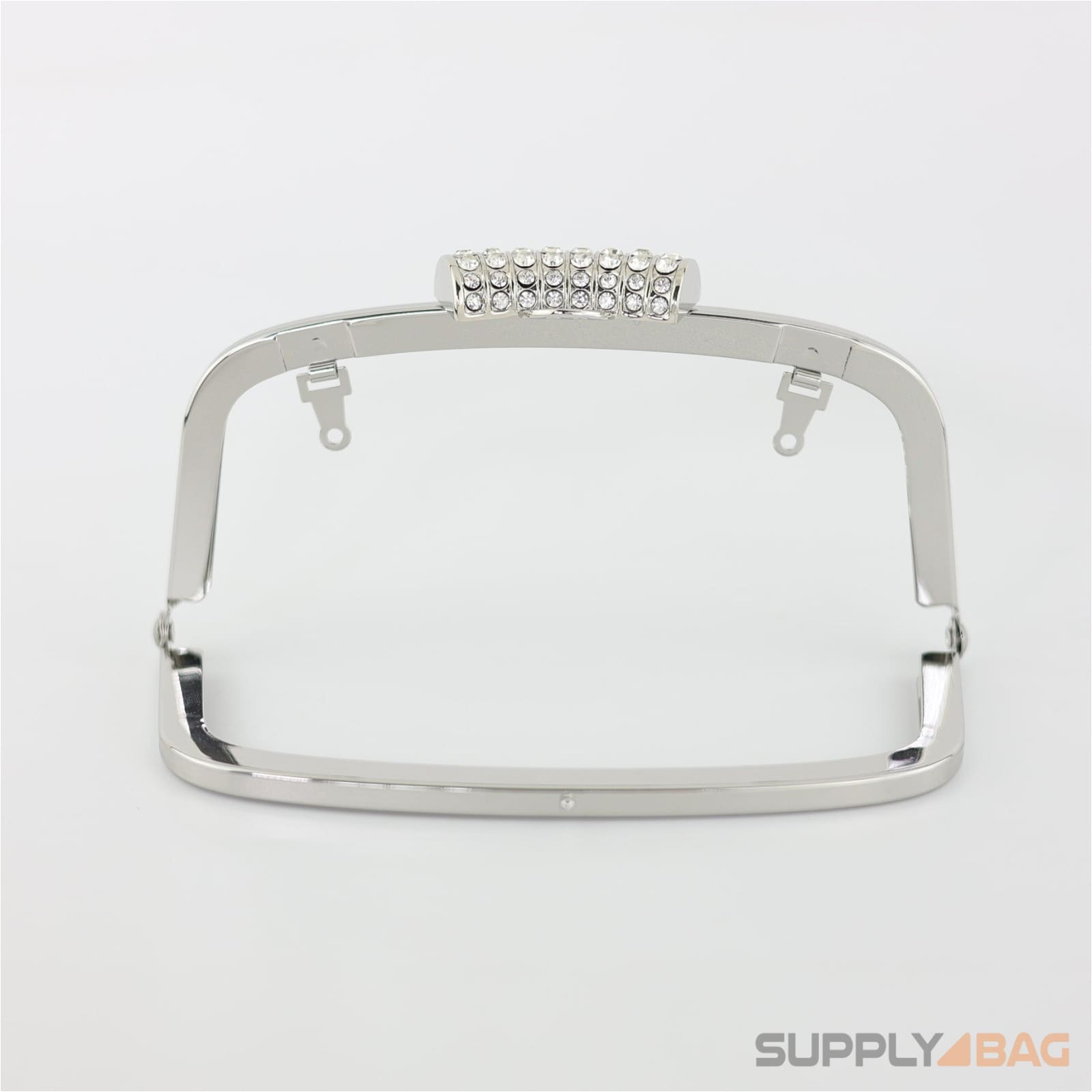 6 x 2 3/4 inch - rhinestone closure silver metal purse frame