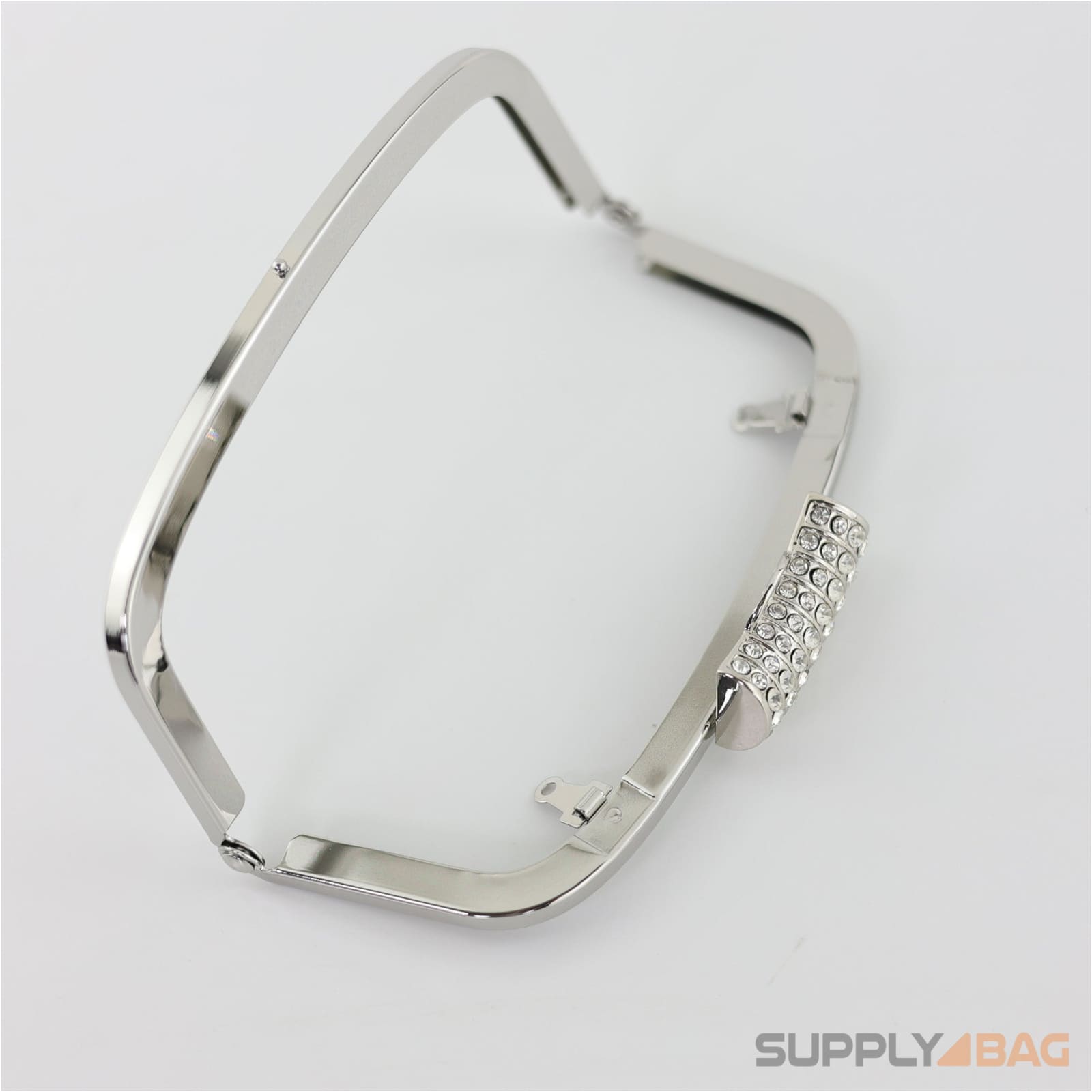 6 x 2 3/4 inch - rhinestone closure silver metal purse frame