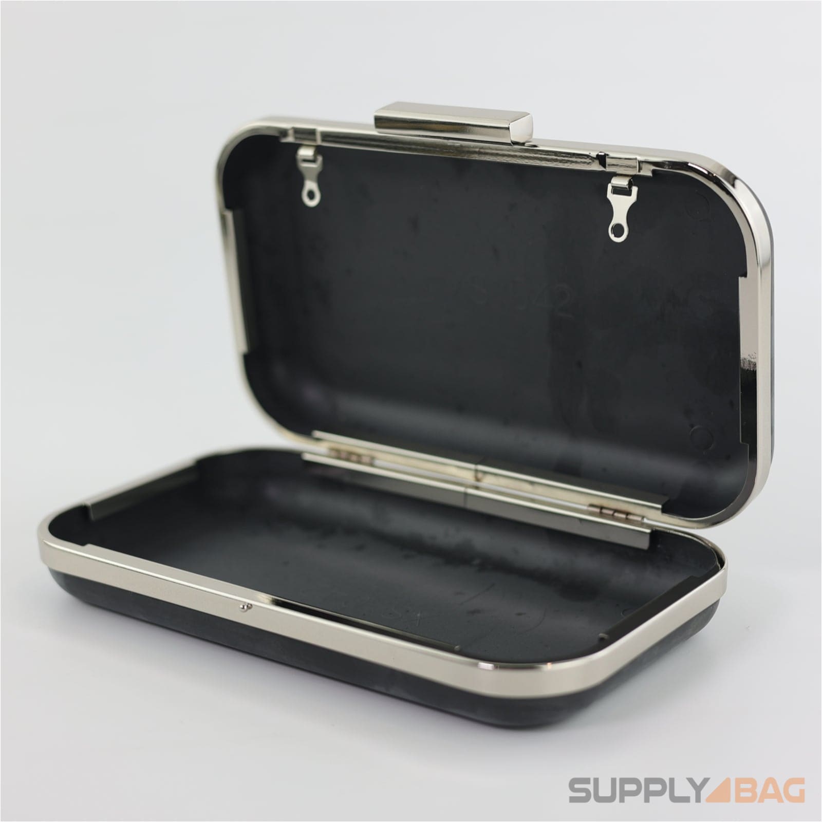 7 3/4 x 4 1/2 inch - silver clamshell clutch frame with covers