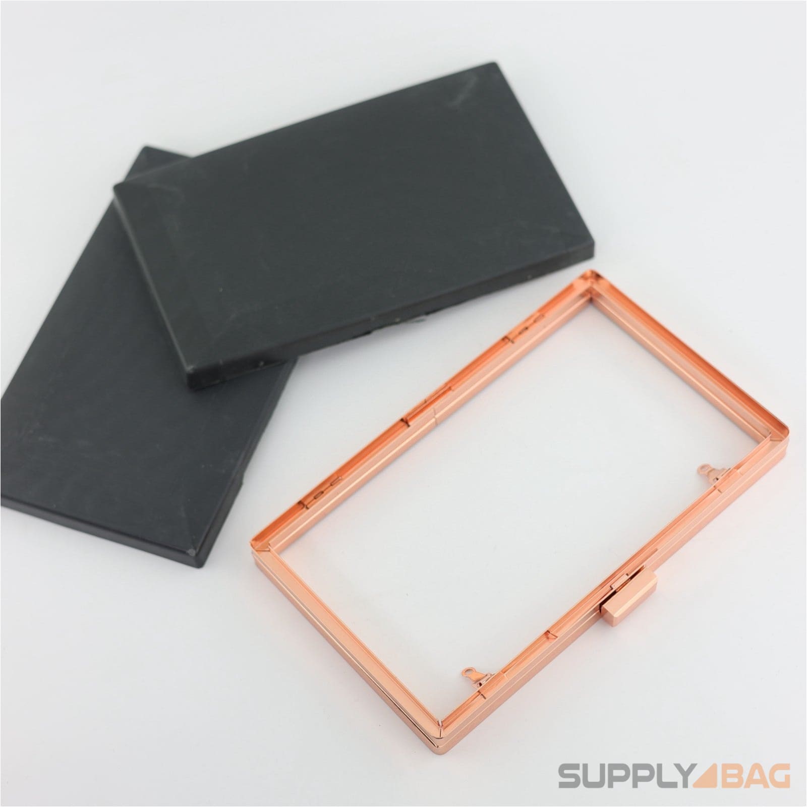 7 7/8 x 4 3/4 inch - rose gold clamshell clutch frame with covers