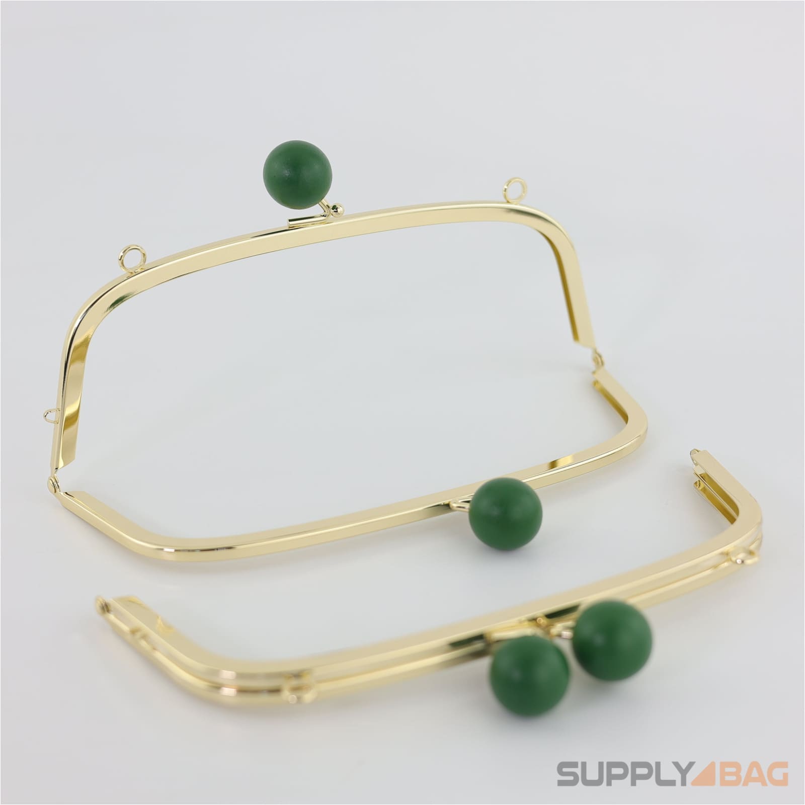 8.5 x 3 inch - kisslock clasp (emerald) gold metal purse frame with o