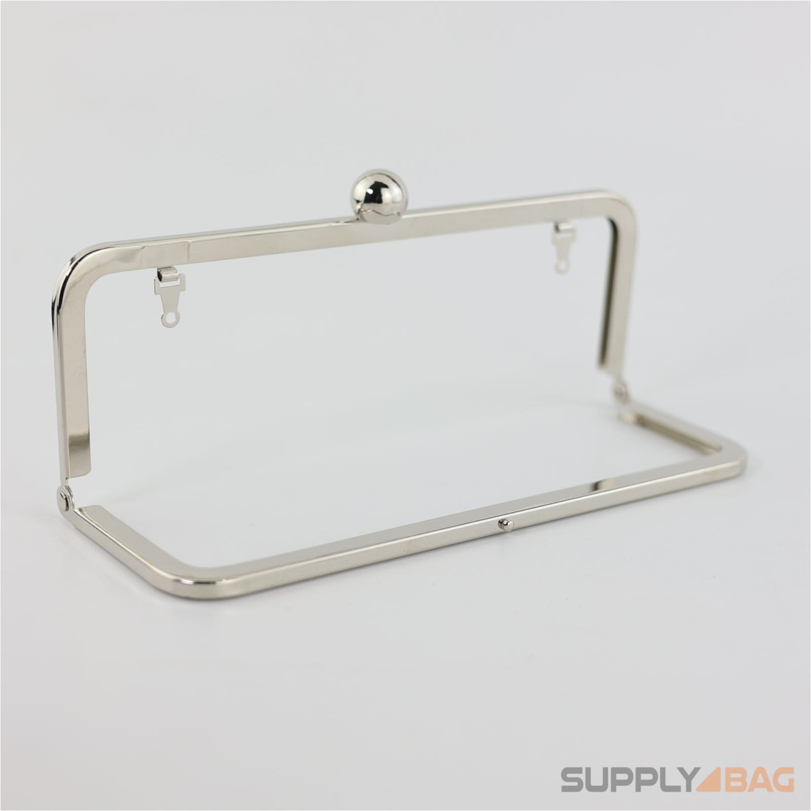 8 x 3 inch - single ball clasp - silver metal purse frame with chain