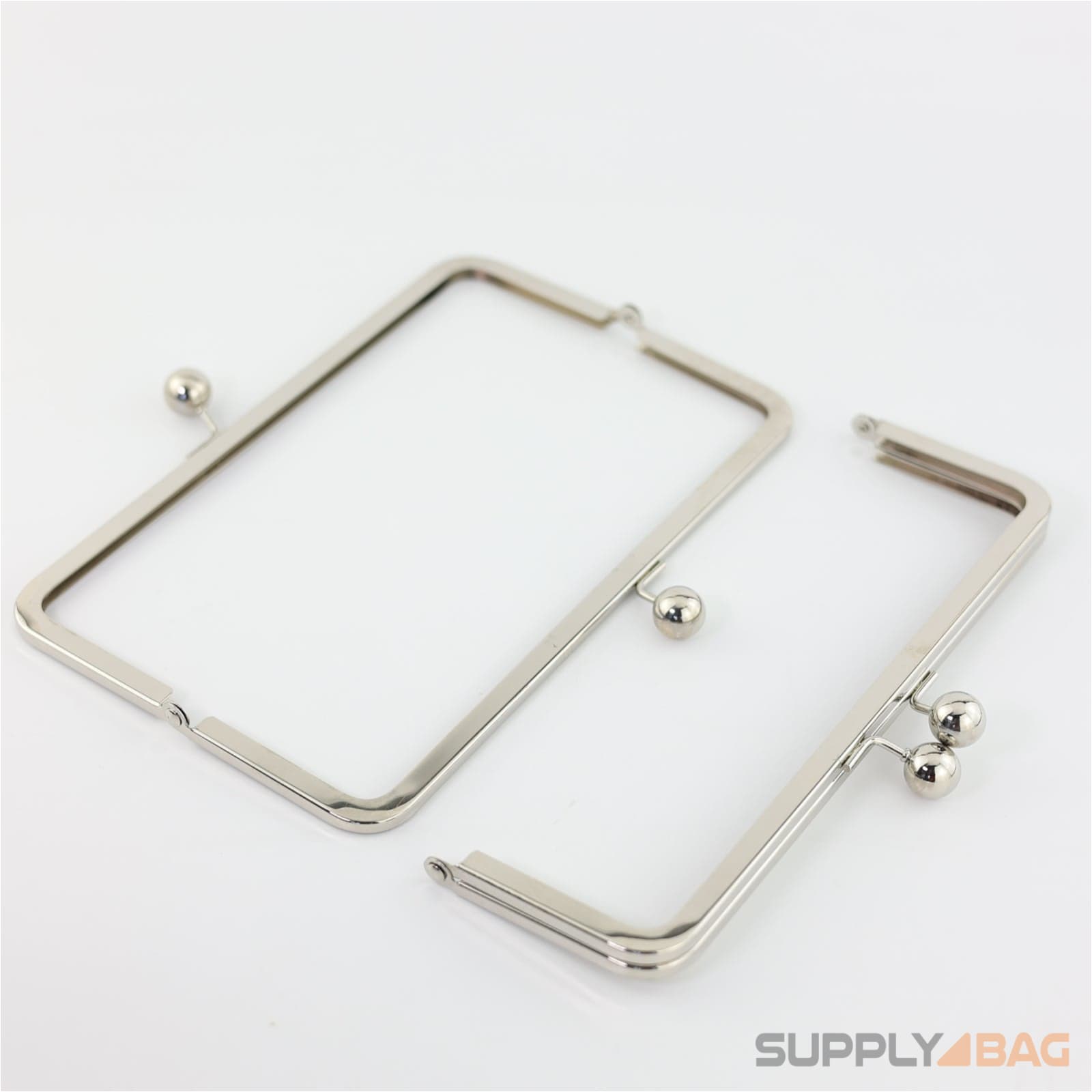 9 x 3 inch - kisslock ball clasp - silver metal purse frame