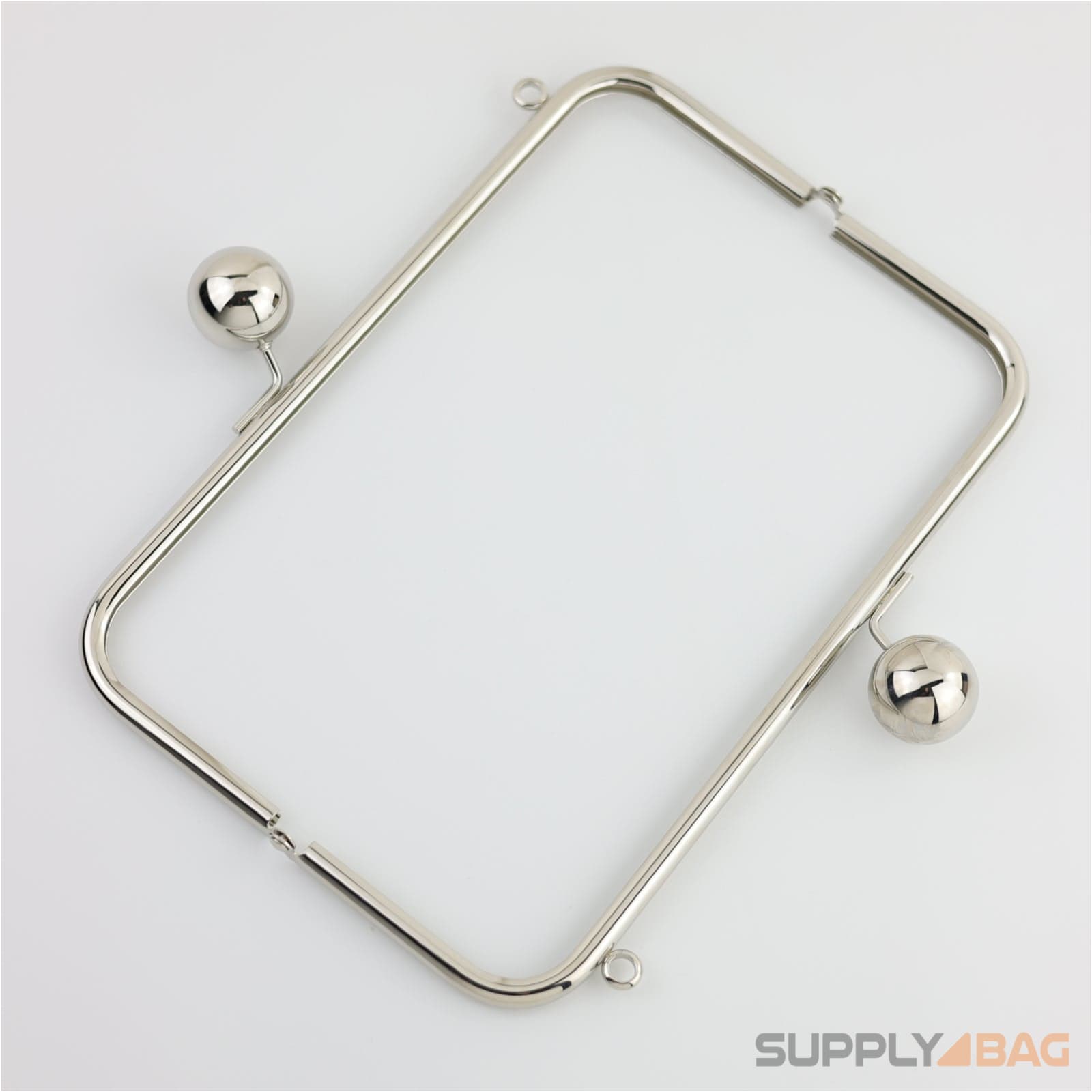 10 x 3.5 inch - Huge Ball Clasp Silver Metal Purse Frame with O Rings