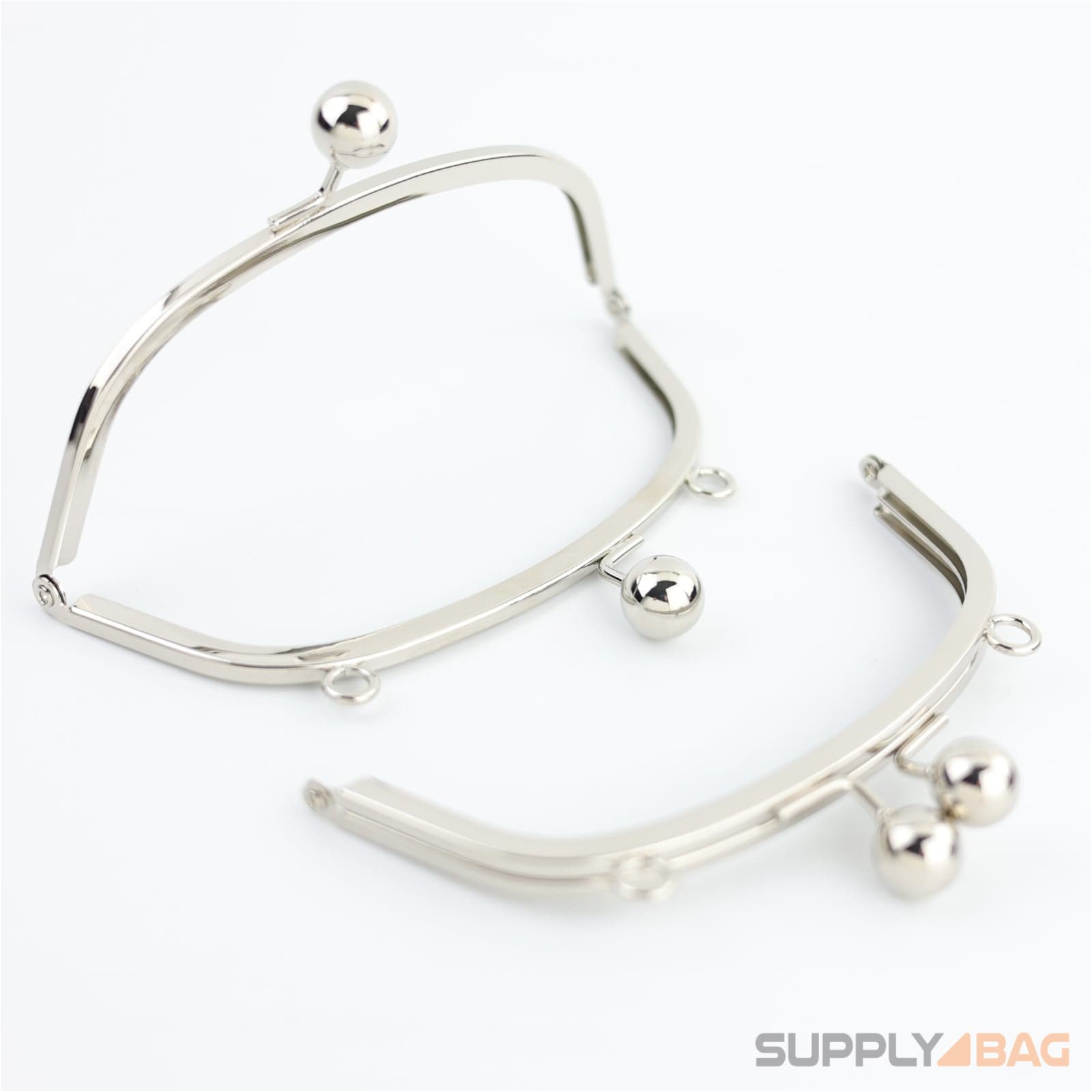 6 x 2 1/4 inch - ball clasp - silver metal purse frame with o rings 
