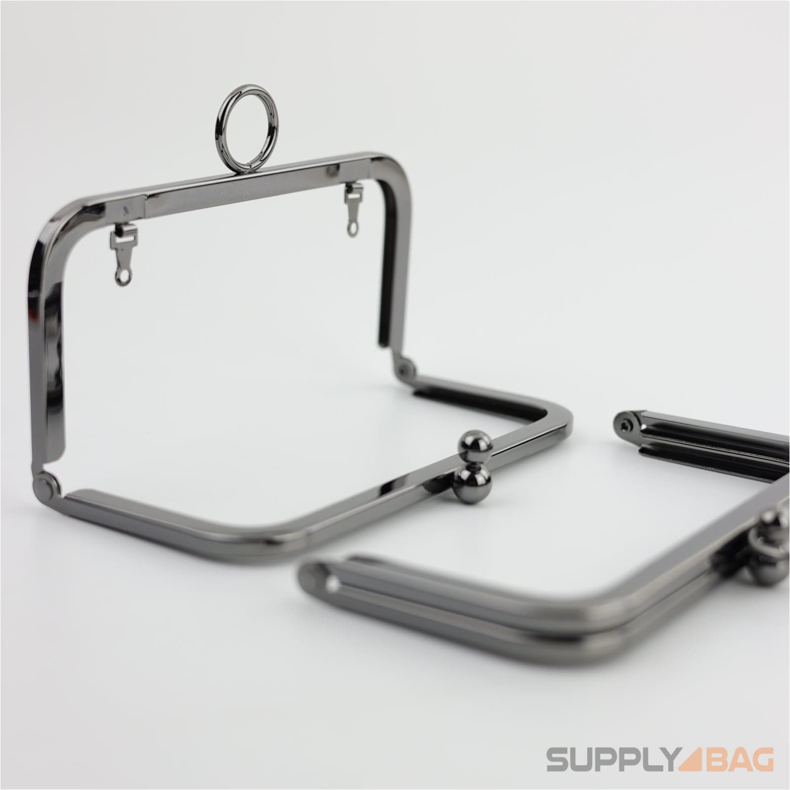 6 x 3 inch - Gunmetal Metal Purse Frame with Chain Loops