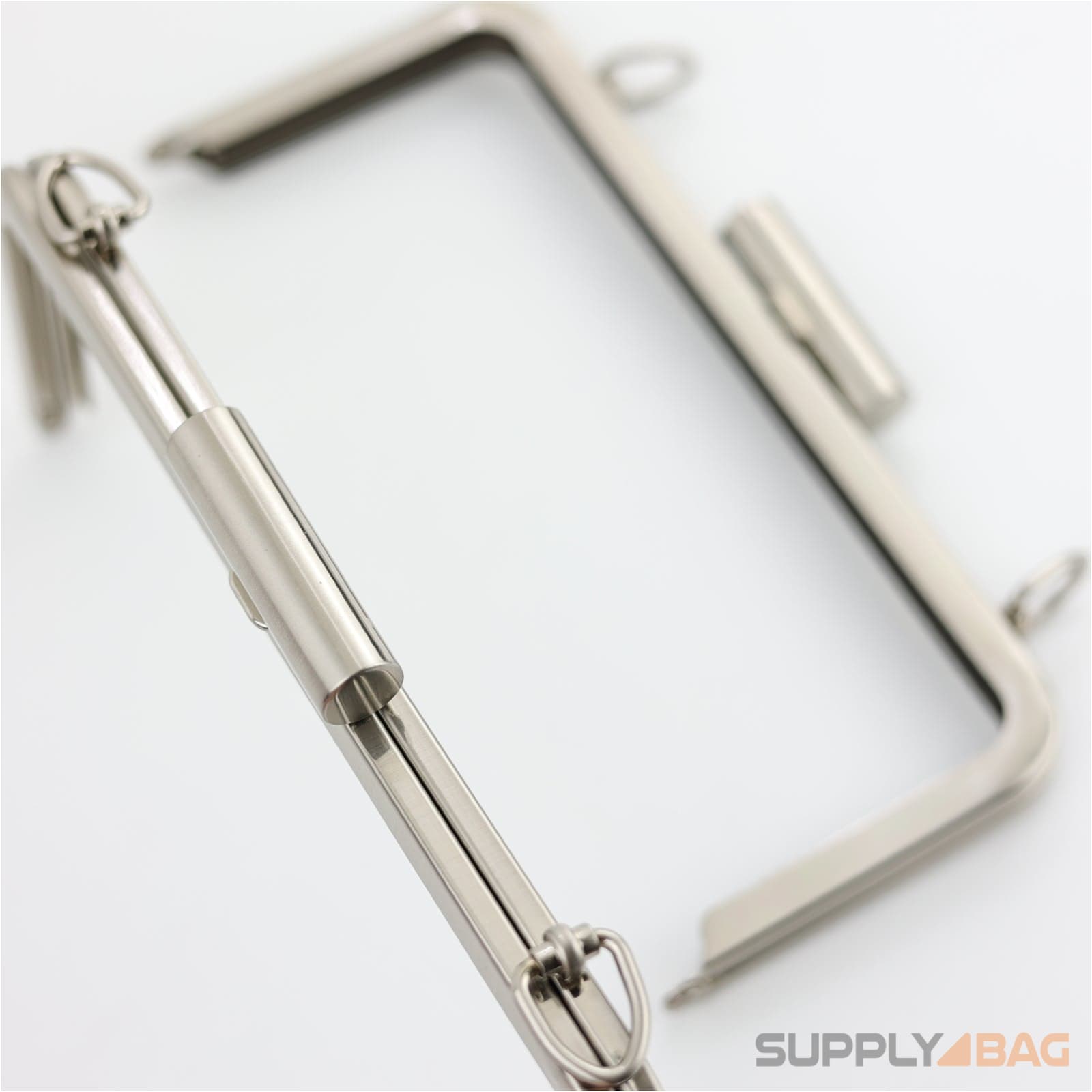 8.5 x 3.5 inch - Brushed Silver Metal Purse Frame with D Rings