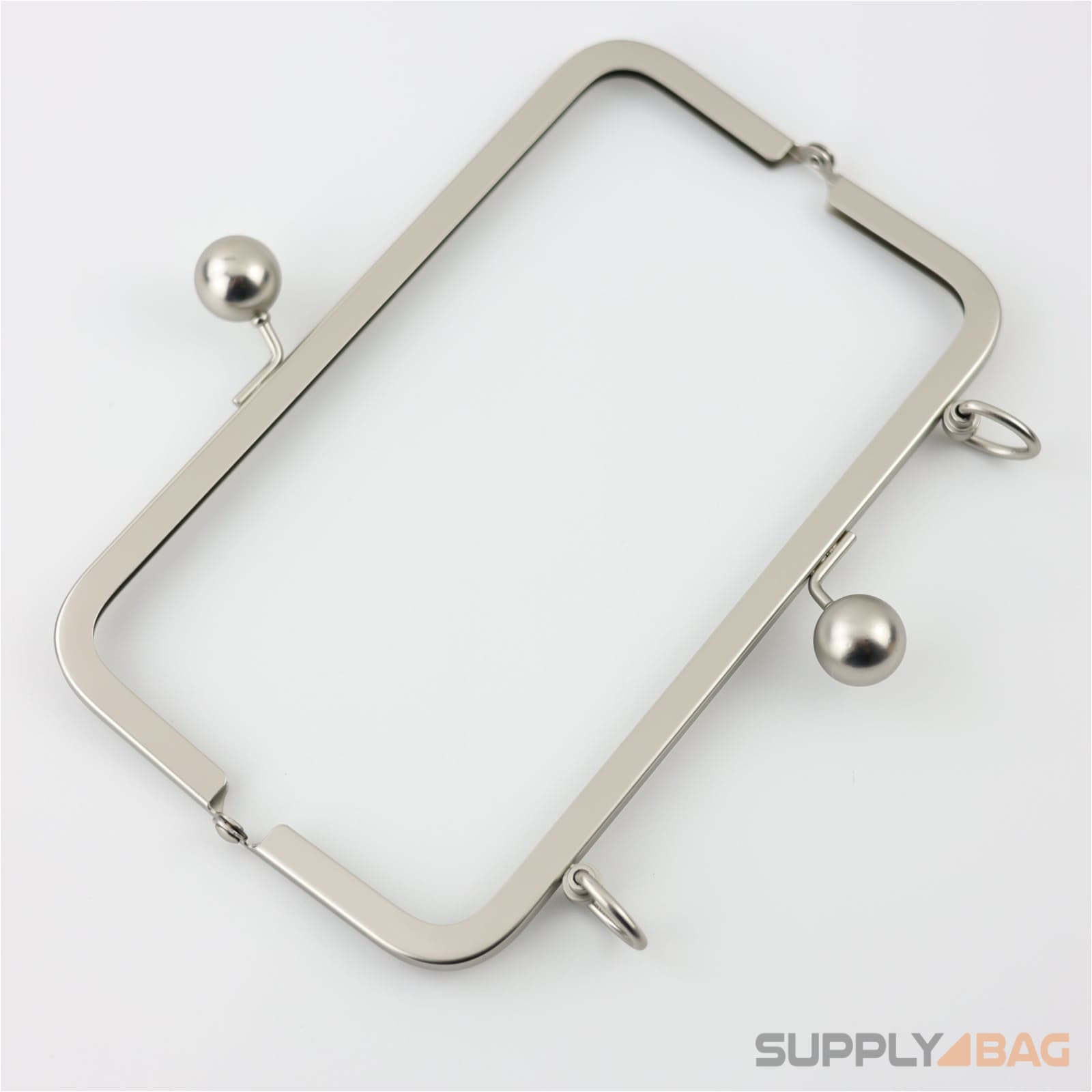 8 x 2.5 inch - Kisslock Brushed Silver Metal Purse Frame with D Rings