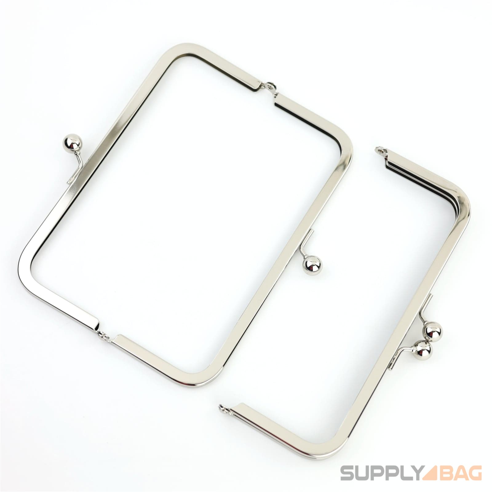 8 x 3 inch - kisslock ball clasp - silver metal purse frame